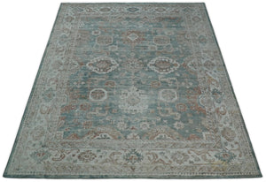 8x10 Green and Ivory Rug | Handmade Floral Area rug made with wool blended with art silk Low Pile | PR03