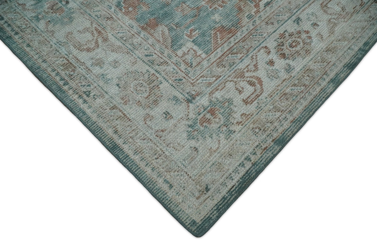 8x10 Green and Ivory Rug | Handmade Floral Area rug made with wool blended with art silk Low Pile | PR03