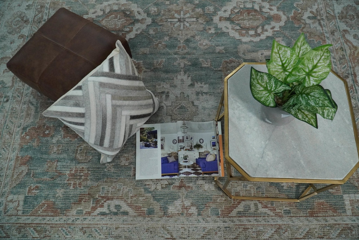 8x10 Green and Ivory Rug | Handmade Floral Area rug made with wool blended with art silk Low Pile | PR03