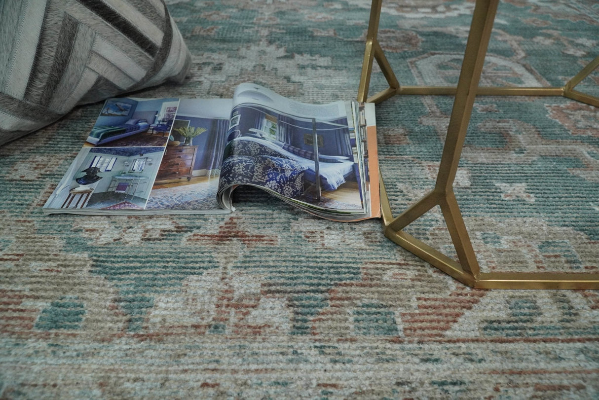 8x10 Green and Ivory Rug | Handmade Floral Area rug made with wool blended with art silk Low Pile | PR03