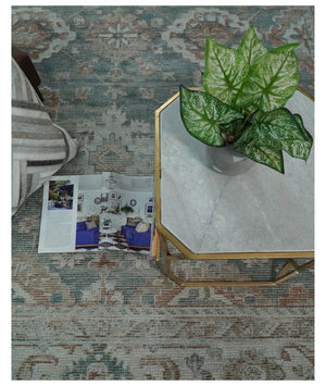 8x10 Green and Ivory Rug | Handmade Floral Area rug made with wool blended with art silk Low Pile | PR03