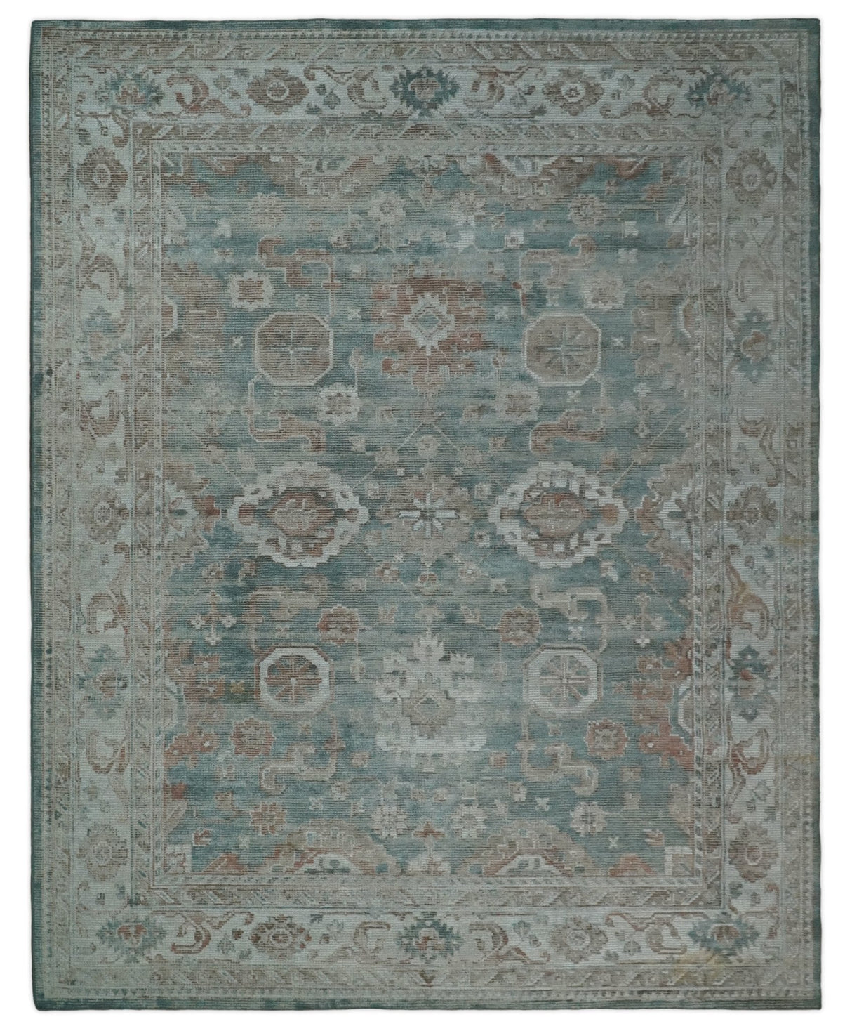 8x10 Green and Ivory Rug | Handmade Floral Area rug made with wool blended with art silk Low Pile | PR03
