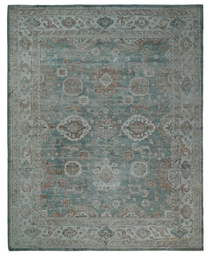 8x10 Green and Ivory Rug | Handmade Floral Area rug made with wool blended with art silk Low Pile | PR03