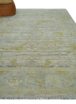 8x10 Hand Knotted Antique Ivory, Silver and Olive Traditional Wool Rug