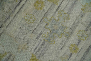 8x10 Hand Knotted Antique Ivory, Silver and Olive Traditional Wool Rug