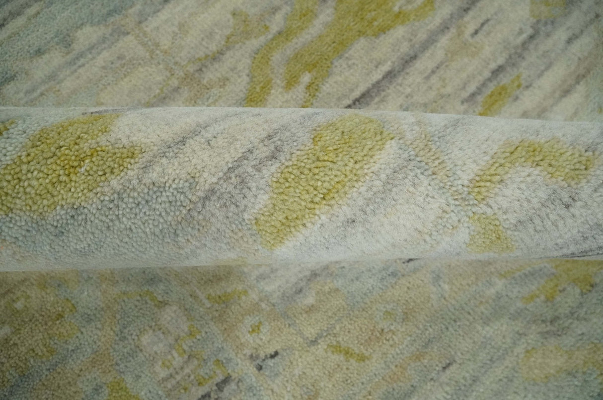 8x10 Hand Knotted Antique Ivory, Silver and Olive Traditional Wool Rug
