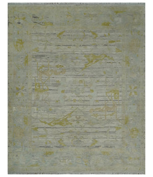 8x10 Hand Knotted Antique Ivory, Silver and Olive Traditional Wool Rug