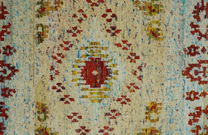 8x10 Hand Knotted Beige, Blue and Rust Persian made of Recycled Silk Area Rug | OP19
