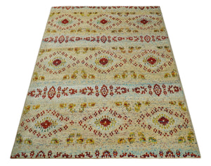 8x10 Hand Knotted Beige, Blue and Rust Persian made of Recycled Silk Area Rug | OP19