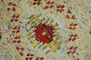 8x10 Hand Knotted Beige, Blue and Rust Persian made of Recycled Silk Area Rug | OP19