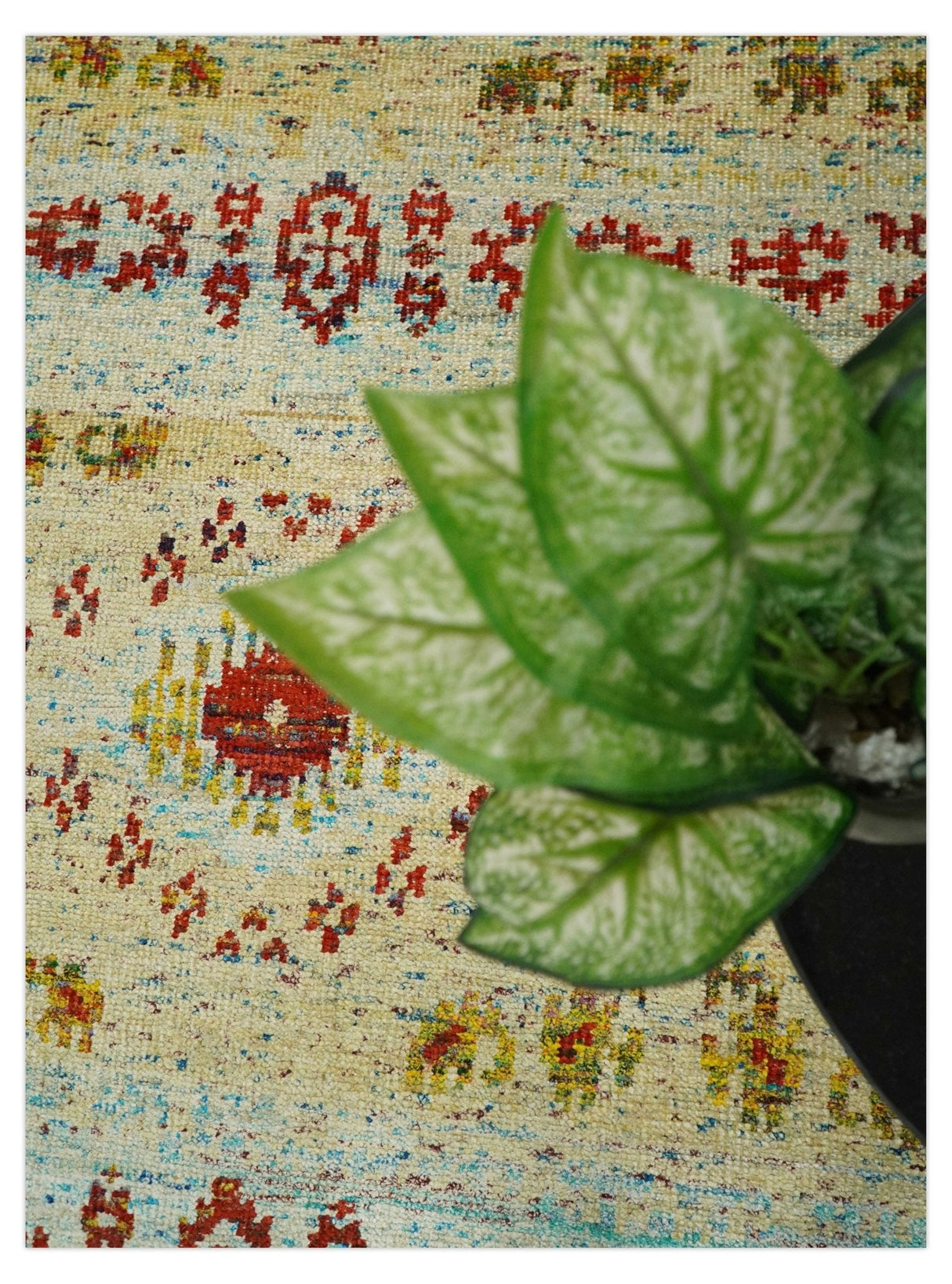 8x10 Hand Knotted Beige, Blue and Rust Persian made of Recycled Silk Area Rug | OP19
