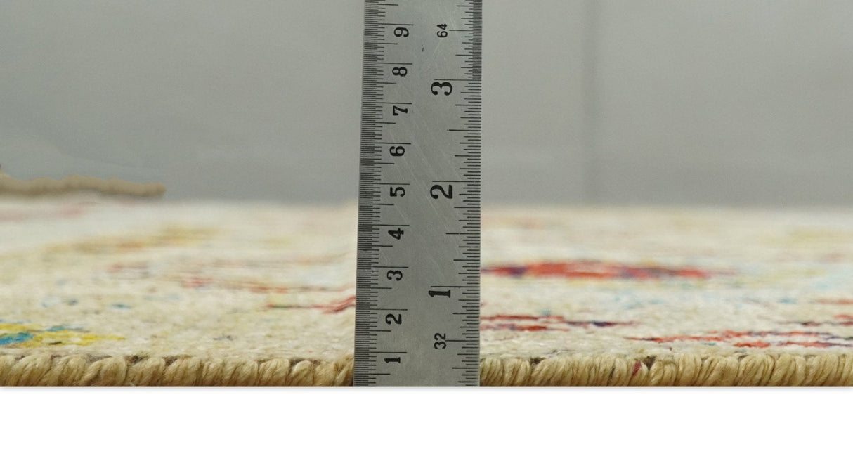 8x10 Hand Knotted Beige, Blue and Rust Persian made of Recycled Silk Area Rug | OP19