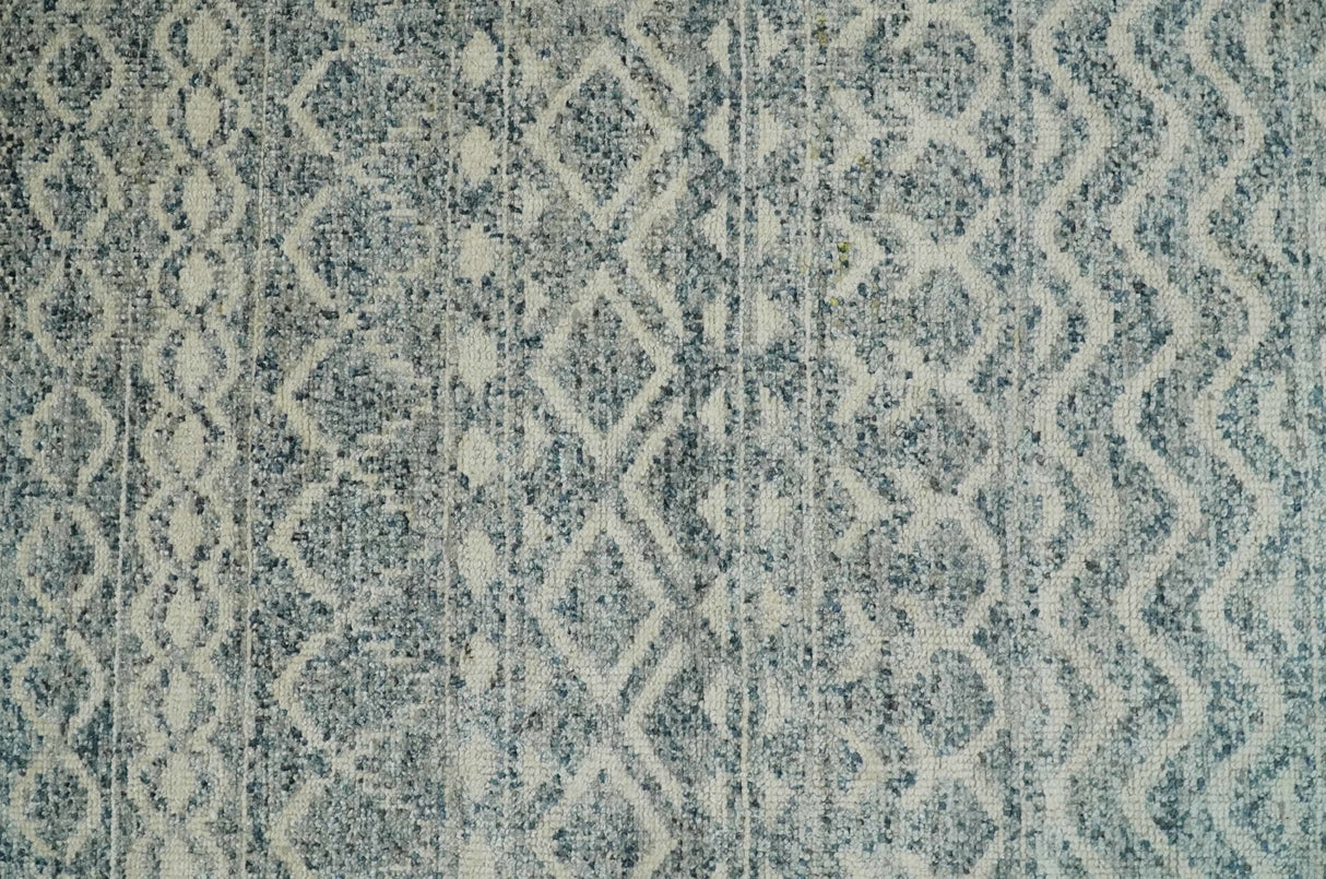8x10 Hand Knotted Beige, Gray and Blue Modern Contemporary Southwestern Tribal Trellis Recycled Silk Area Rug | OP44