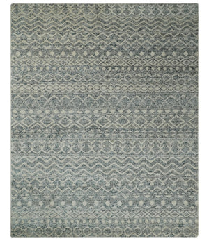 8x10 Hand Knotted Beige, Gray and Blue Modern Contemporary Southwestern Tribal Trellis Recycled Silk Area Rug | OP44