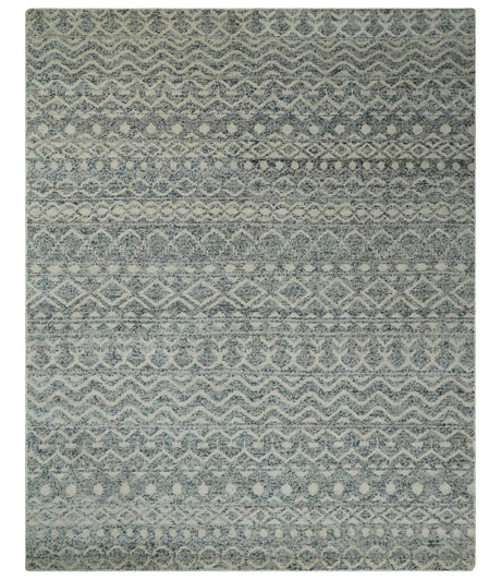 8x10 Hand Knotted Beige, Gray and Blue Modern Contemporary Southwestern Tribal Trellis Recycled Silk Area Rug | OP44