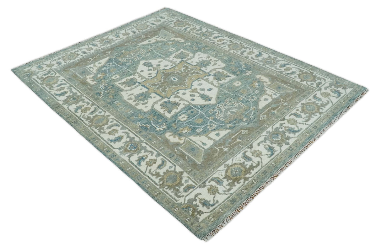 8x10 Hand Knotted Beige, Ivory and Gray Traditional Turkish Design Wool Area Rug
