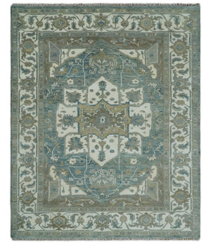 8x10 Hand Knotted Beige, Ivory and Gray Traditional Turkish Design Wool Area Rug
