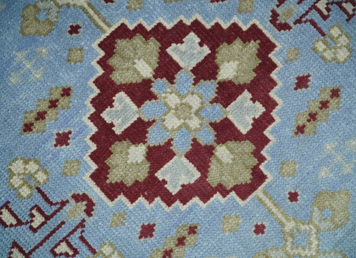 8x10 Hand Knotted Blue, Ivory, Beige and Rust Traditional Persian Oushak Wool Rug | AC8810