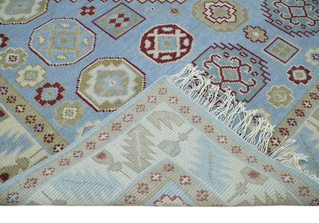 8x10 Hand Knotted Blue, Ivory, Beige and Rust Traditional Persian Oushak Wool Rug | AC8810