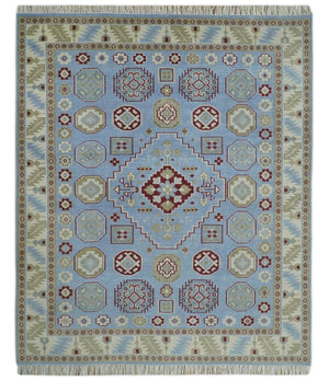 8x10 Hand Knotted Blue, Ivory, Beige and Rust Traditional Persian Oushak Wool Rug | AC8810