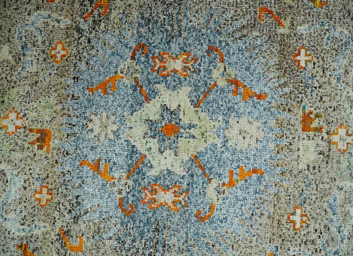 8x10 Hand Knotted Blue, Silver and Beige Antique Persian Style Contemporary Recycled Silk Area Rug | OP30