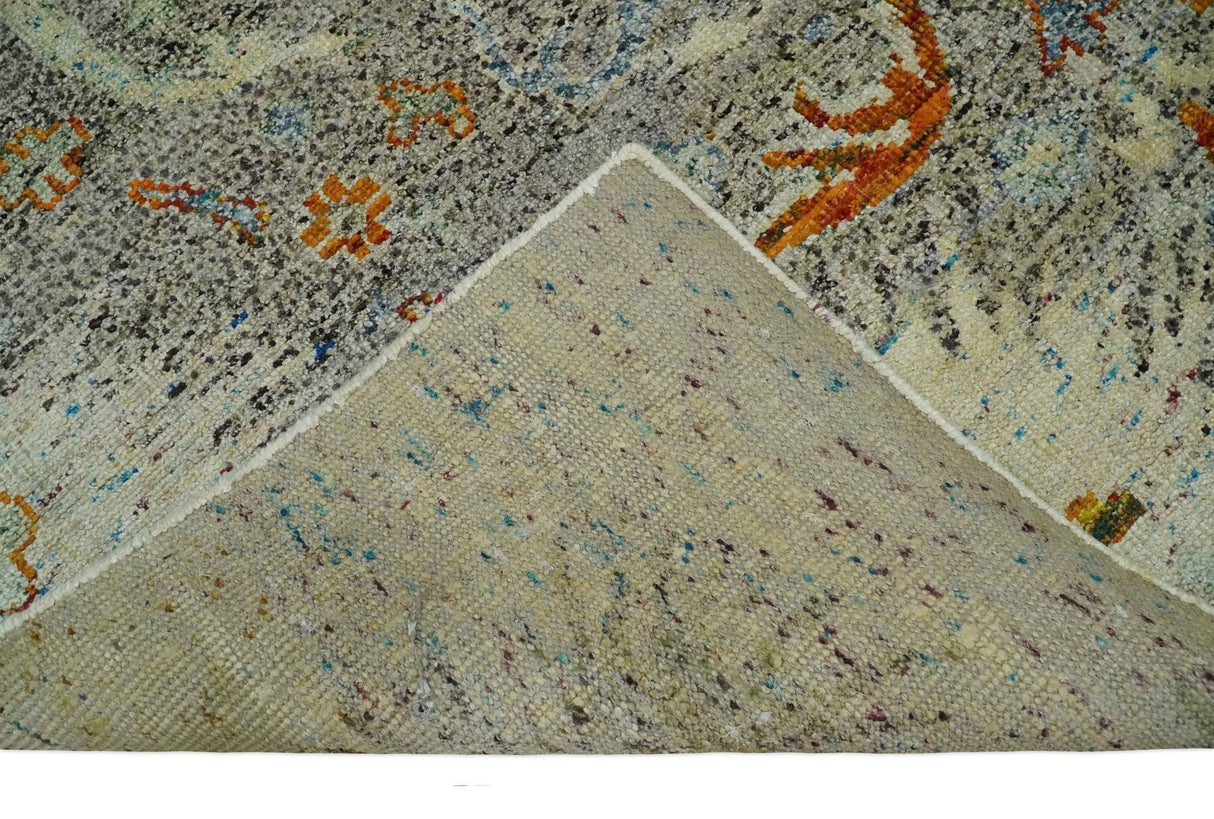 8x10 Hand Knotted Blue, Silver and Beige Antique Persian Style Contemporary Recycled Silk Area Rug | OP30