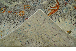 8x10 Hand Knotted Blue, Silver and Beige Antique Persian Style Contemporary Recycled Silk Area Rug | OP30
