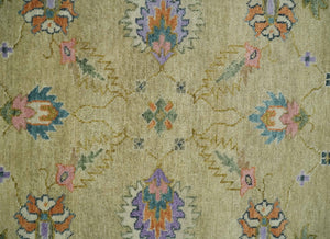 8x10 Hand Knotted Brown and Olive Traditional Vintage Persian Oushak Antique Wool Rug | TRDCP962810
