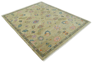 8x10 Hand Knotted Brown and Olive Traditional Vintage Persian Oushak Antique Wool Rug | TRDCP962810