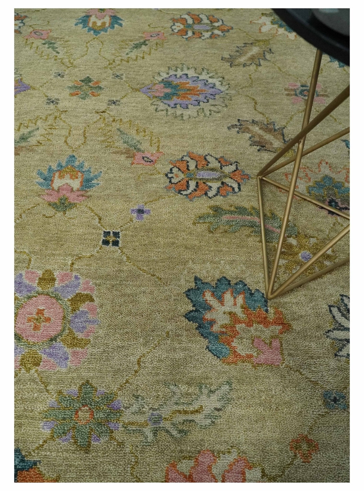 8x10 Hand Knotted Brown and Olive Traditional Vintage Persian Oushak Antique Wool Rug | TRDCP962810