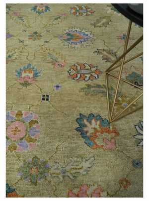8x10 Hand Knotted Brown and Olive Traditional Vintage Persian Oushak Antique Wool Rug | TRDCP962810