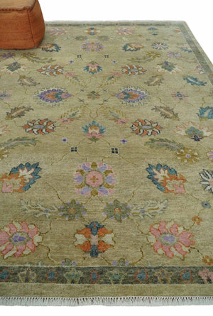 8x10 Hand Knotted Brown and Olive Traditional Vintage Persian Oushak Antique Wool Rug | TRDCP962810