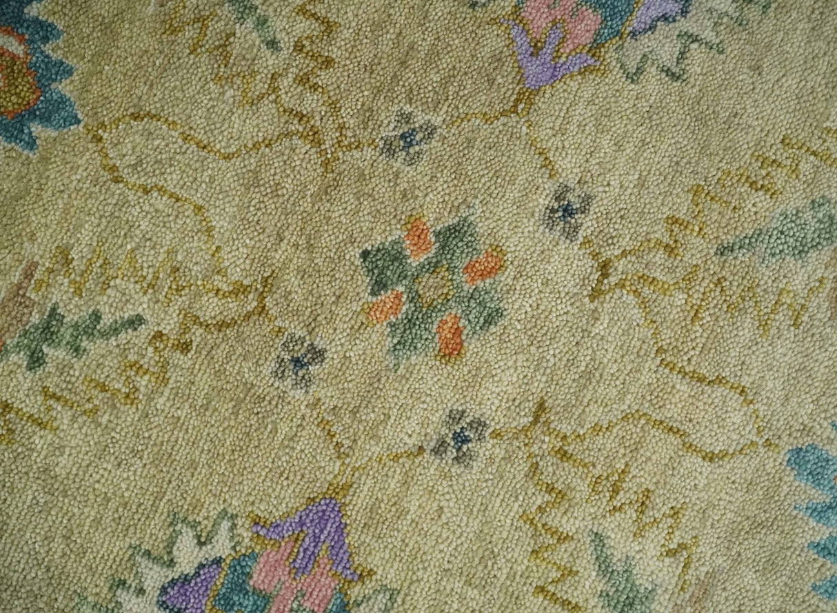 8x10 Hand Knotted Brown and Olive Traditional Vintage Persian Oushak Antique Wool Rug | TRDCP962810