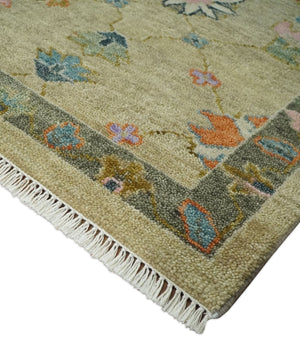 8x10 Hand Knotted Brown and Olive Traditional Vintage Persian Oushak Antique Wool Rug | TRDCP962810