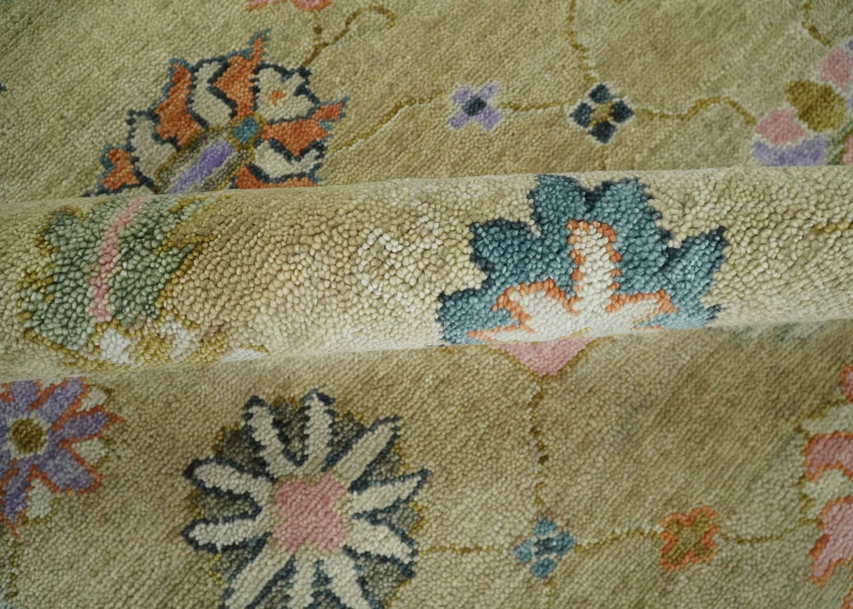 8x10 Hand Knotted Brown and Olive Traditional Vintage Persian Oushak Antique Wool Rug | TRDCP962810
