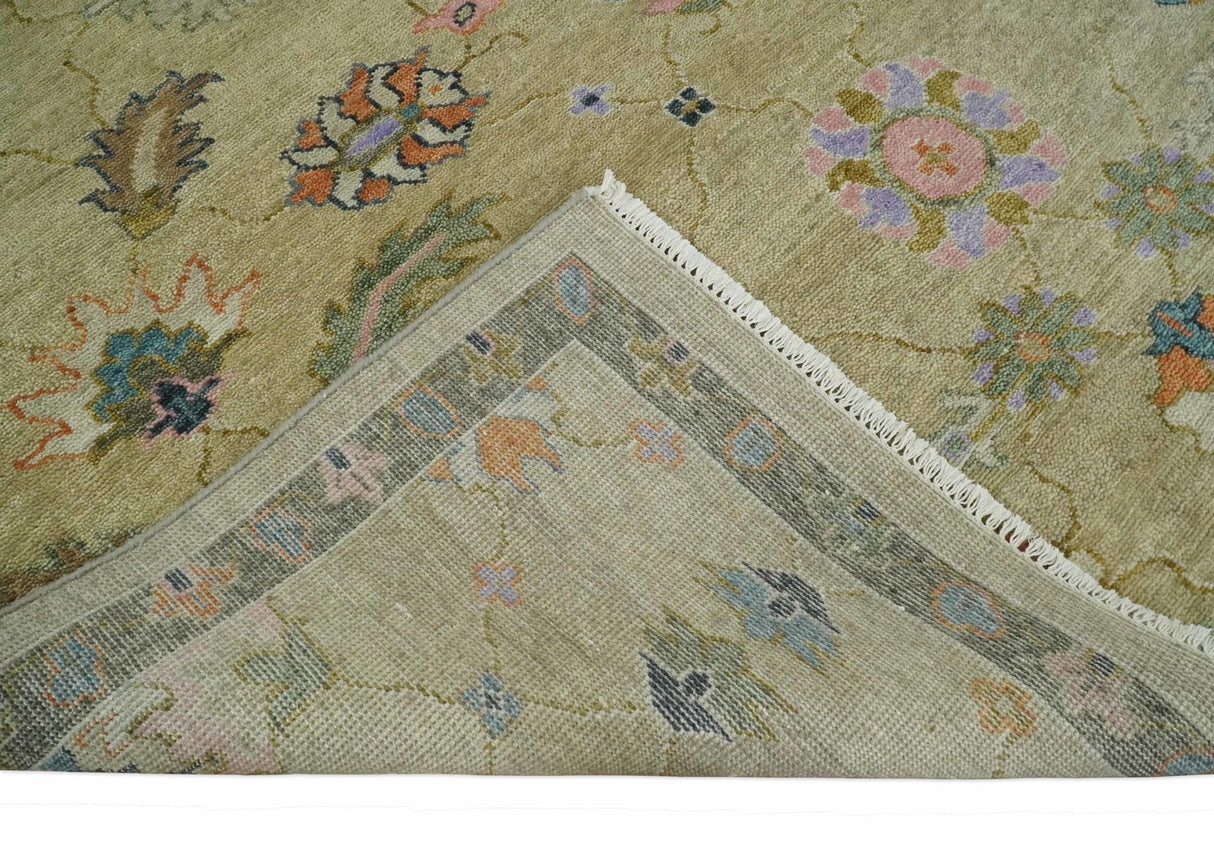8x10 Hand Knotted Brown and Olive Traditional Vintage Persian Oushak Antique Wool Rug | TRDCP962810