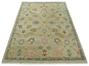 8x10 Hand Knotted Brown and Olive Traditional Vintage Persian Oushak Antique Wool Rug | TRDCP962810