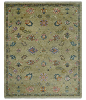 8x10 Hand Knotted Brown and Olive Traditional Vintage Persian Oushak Antique Wool Rug | TRDCP962810