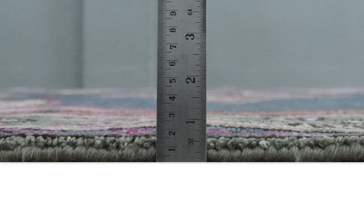 8x10 Hand Knotted Charcoal, Silver and Pink Traditional Wool Area Rug