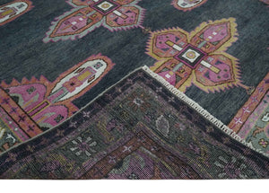 8x10 Hand Knotted Charcoal, Silver and Pink Traditional Wool Area Rug