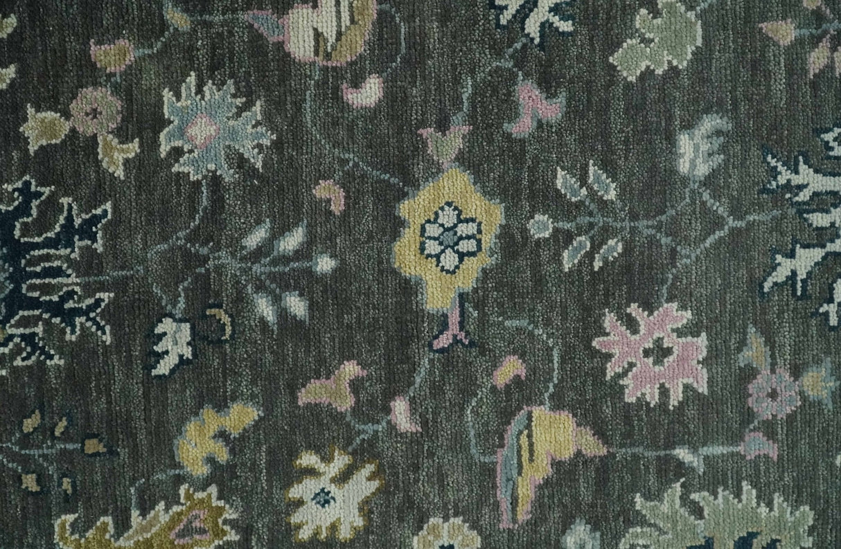 8x10 Hand Knotted Charcoal and Ivory Traditional Vintage Antique Persian Wool Rug | TRDCP891810