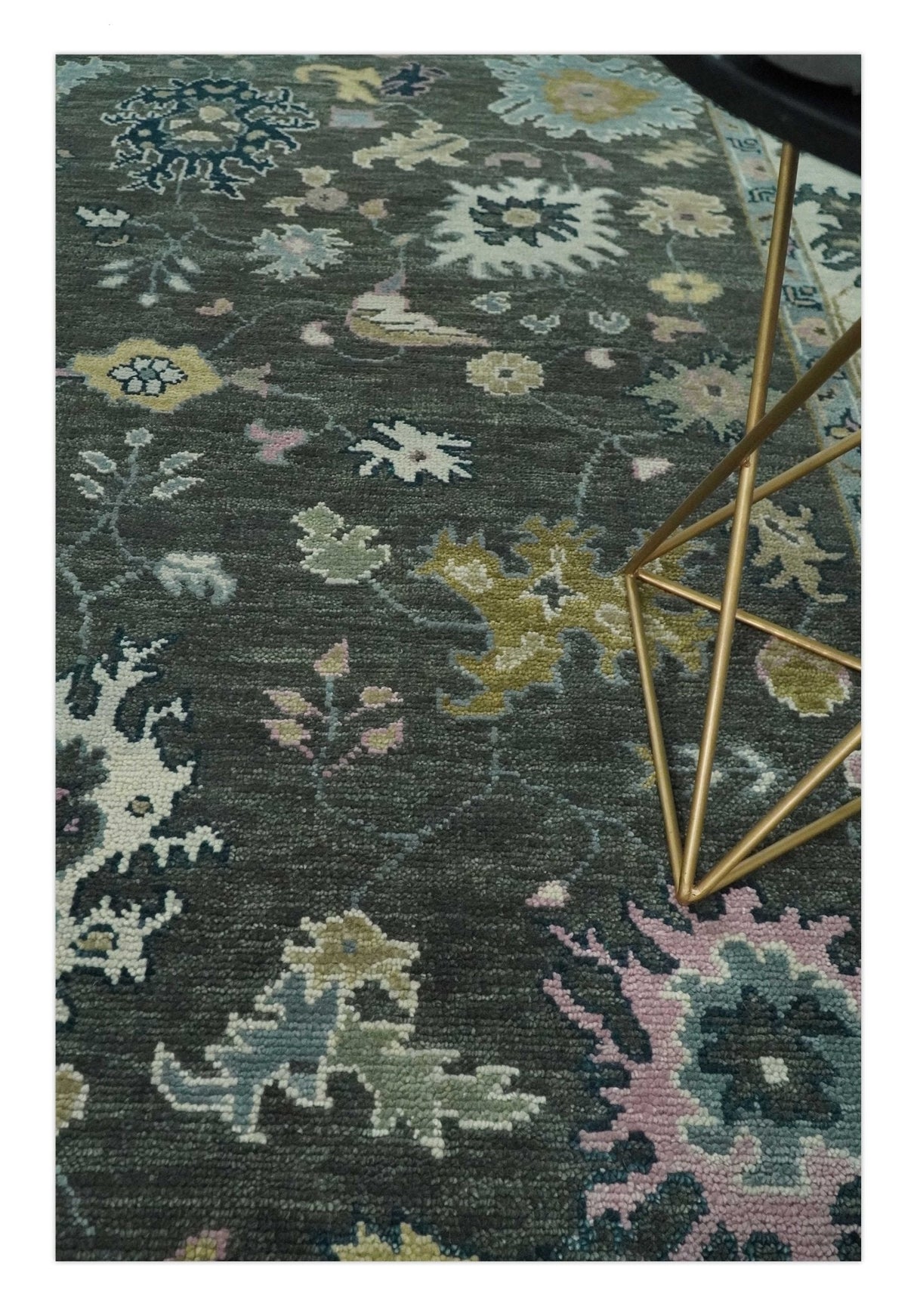 8x10 Hand Knotted Charcoal and Ivory Traditional Vintage Antique Persian Wool Rug | TRDCP891810