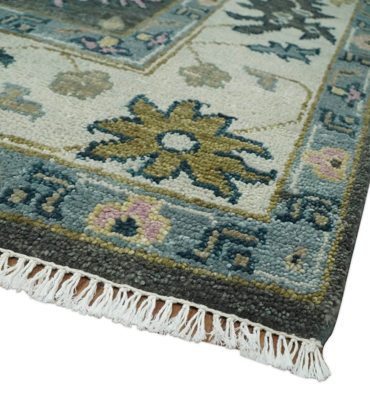 8x10 Hand Knotted Charcoal and Ivory Traditional Vintage Antique Persian Wool Rug | TRDCP891810