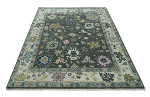 8x10 Hand Knotted Charcoal and Ivory Traditional Vintage Antique Persian Wool Rug | TRDCP891810