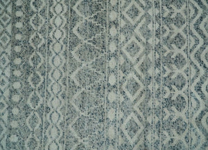 8x10 Hand Knotted Ivory, Gray and Blue Modern Contemporary Southwestern Tribal Trellis Recycled Silk Area Rug | OP40