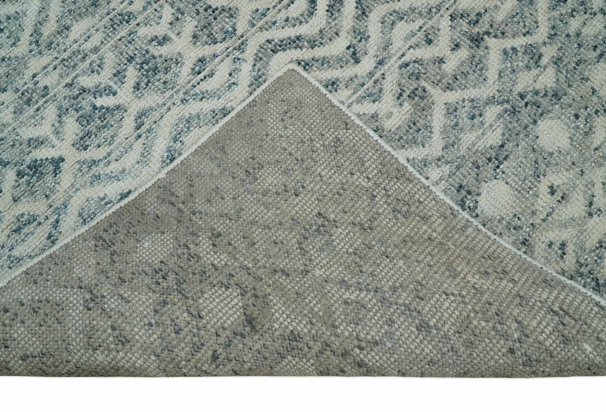 8x10 Hand Knotted Ivory, Gray and Blue Modern Contemporary Southwestern Tribal Trellis Recycled Silk Area Rug | OP40