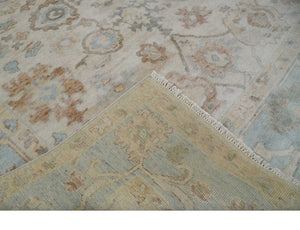 8x10 Hand Knotted Ivory, Silver and Brown Oriental Oushak Wool Area Rug