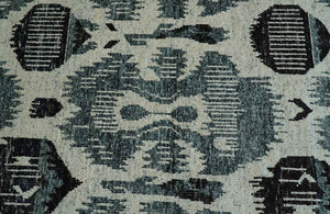 8x10 Hand Knotted Ivory, Teal and Black Antique Persian Style Contemporary Recycled Silk Area Rug | OP39