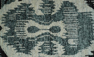 8x10 Hand Knotted Ivory, Teal and Black Antique Persian Style Contemporary Recycled Silk Area Rug | OP39