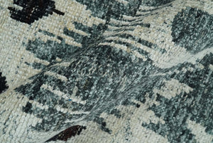 8x10 Hand Knotted Ivory, Teal and Black Antique Persian Style Contemporary Recycled Silk Area Rug | OP39